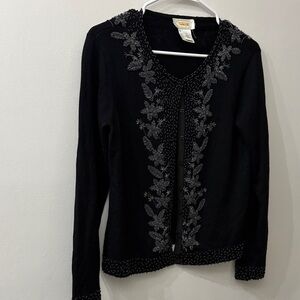 Talbots Black Knit cardigan Sweater - women’s small - beaded - silk/cashmere